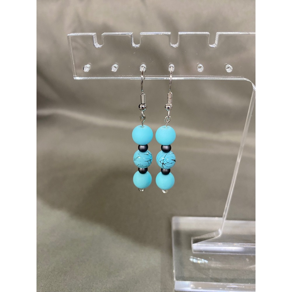 Handmade Women's‎ Turquoise and Black Beaded Dangle Earrings